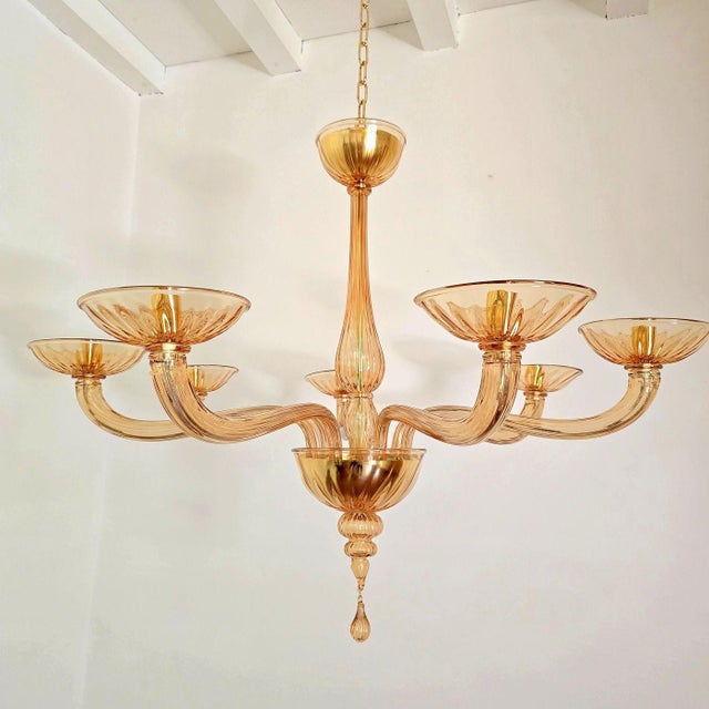 Mid-Century Modern 1980s Amber-Brown Neoclassical Murano Chandelier For Sale - Image 3 of 9