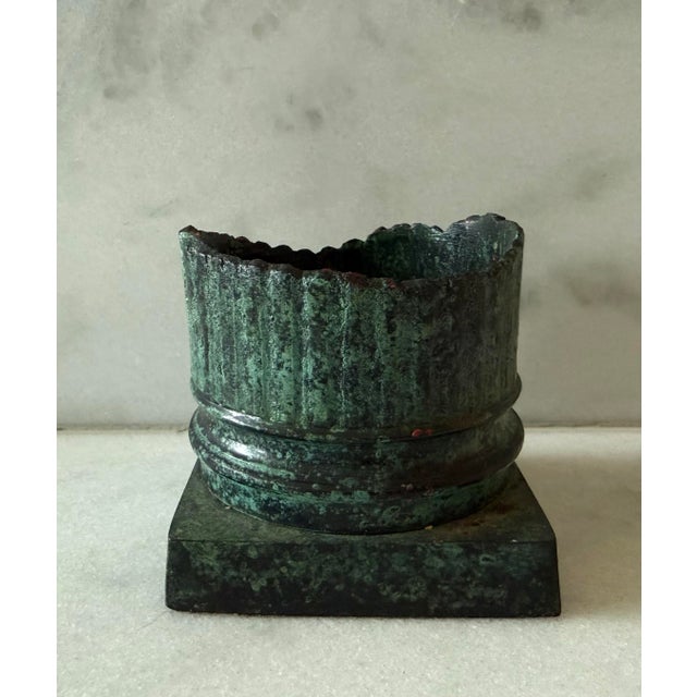 Mid-Century Modern Vintage Green Metal Candle Holder For Sale - Image 3 of 7