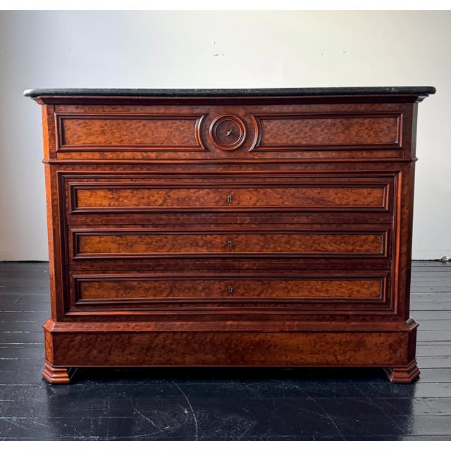 For consideration this lovely 19th Century French Louis Philippe style commode, rendered in speckled "plum pudding"...