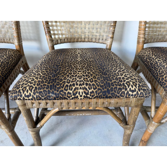 Brown Vintage McGuire-Style Organic Rattan & Leather Dining Chairs – Set of 4 For Sale - Image 8 of 12