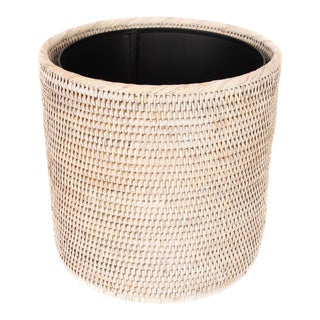 Artifacts Rattan Round Waste Basket with Metal Liner in White Wash - 11" For Sale