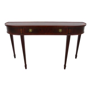 Hekman Copley Inlaid Crotch Mahogany Demi-Lune Sofa Console Table For Sale