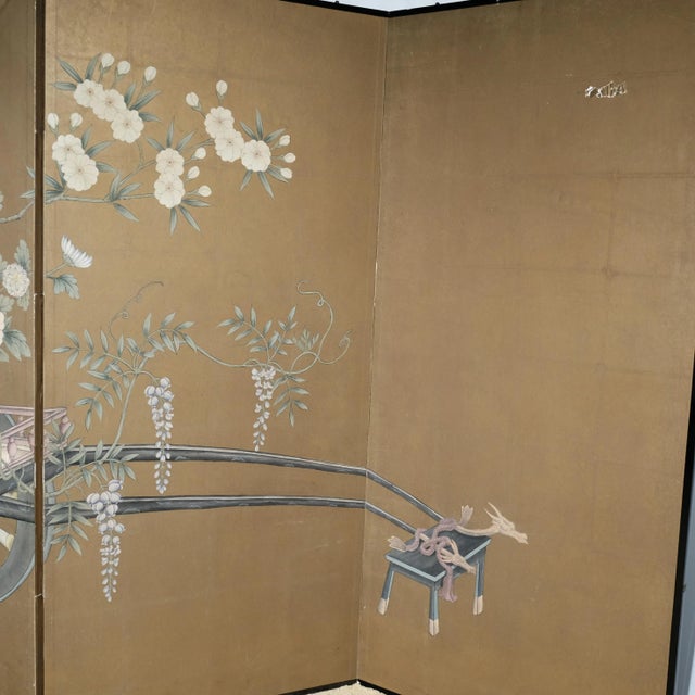 Early 20th Century Japanese Cart and Flowers Large 4-Panel Byobu Signed & Painted Divider Early to Mid 20th Century For Sale - Image 5 of 13