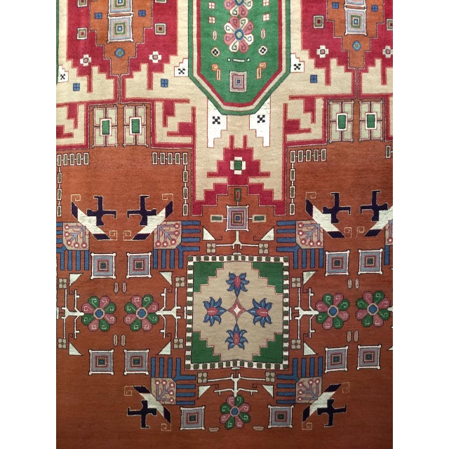 Persian Vintage Persian Tehran Area Rug, Hand-Knotted Wool & Silk, Allover Geometric Pattern, Red & Green, 7x10 For Sale - Image 3 of 7