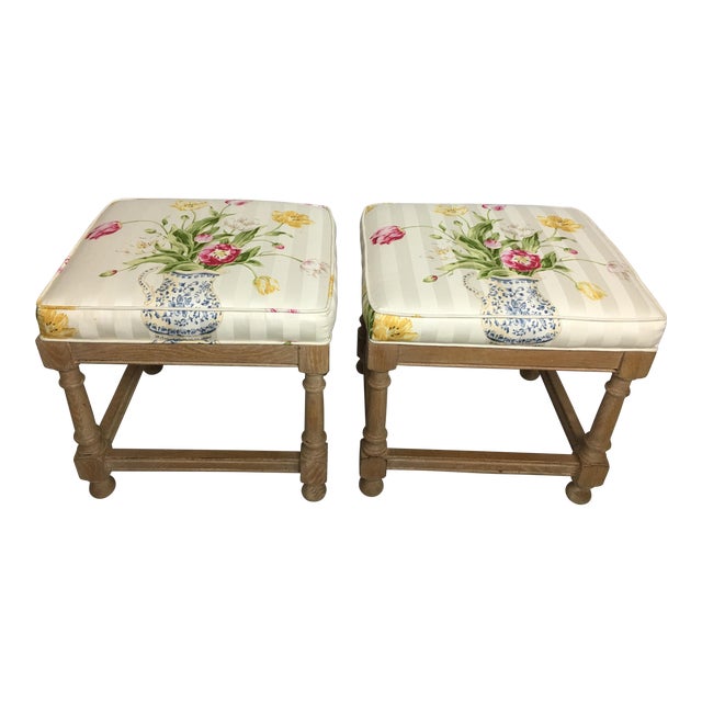 Shabby Chic Fl Distressed Wood Bench Seats A Pair