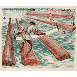 1947 Alfredo Zalce Lumber Workers Bay of Campeche Lithograph For Sale