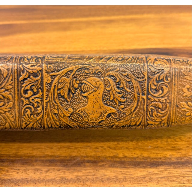 Spanish Vintage Spanish Embossed Leather Wrapped Bottles Depicting the Mallorca Cathedral For Sale - Image 3 of 7