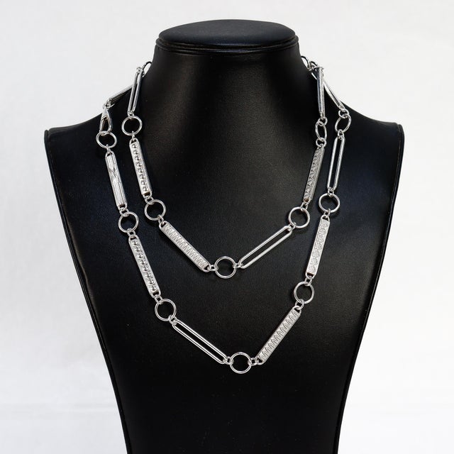 Christofle Signed Modern Christofle 38" Sterling Silver Rope Length Link Necklace For Sale - Image 4 of 15