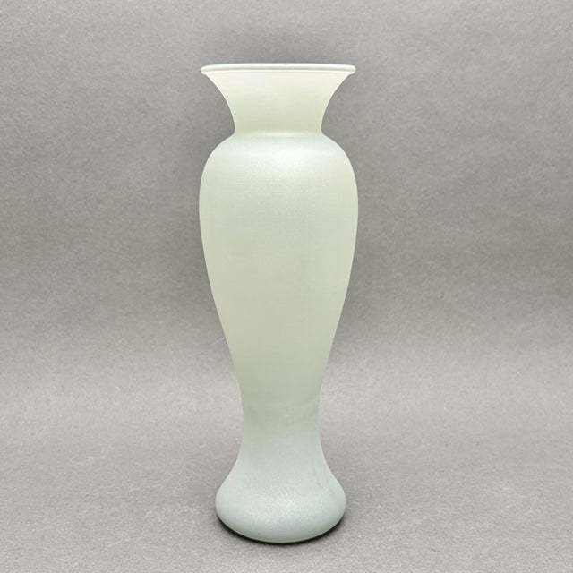 Mid-Century Modern Vintage Mid-Century Pale Jade Green Frosted Satin Glass Vase For Sale - Image 3 of 8