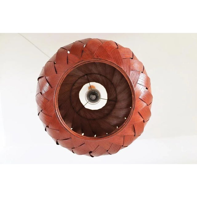 Organic Modernist Natural Teak Wood Veneer and Wicker Pendant Lamp, 1960s For Sale - Image 17 of 18