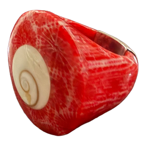 Vintage Sajen Red Fosil Coral Shell Spiral Ring Sz 8 Sterling Silver