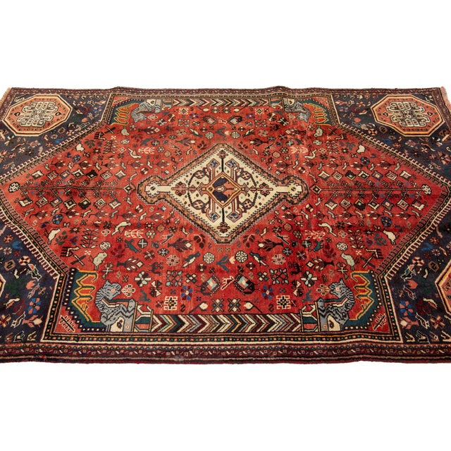 1940s 1940s Designed Persian Shiraz Handmade Wool Rug in Red For Sale - Image 5 of 9