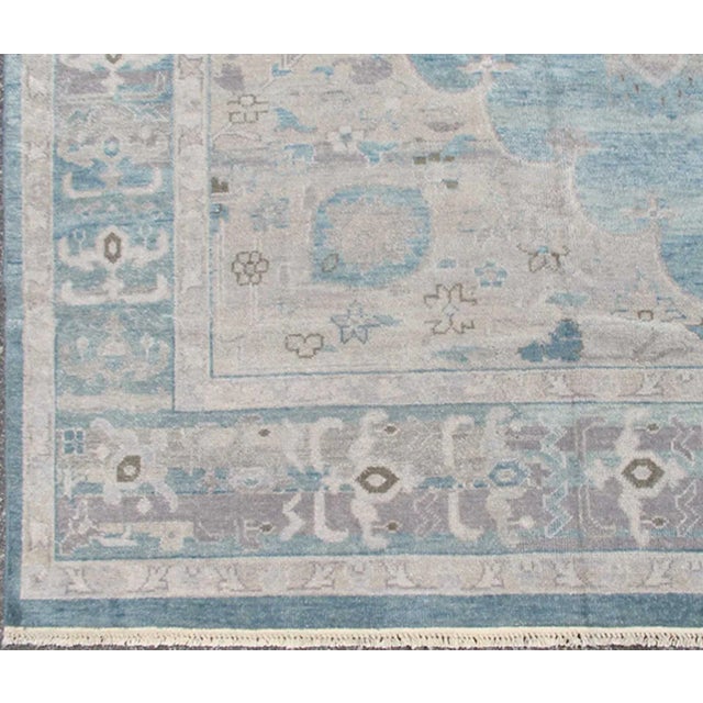 Tribal Modern Oushak Design in Silver, Light Gray, Taupe, Aqua and Sea-Foam Colors For Sale - Image 3 of 7