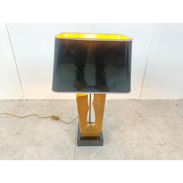 Black Mid-Century Brass Leaf Table Lamp, 1970s For Sale - Image 8 of 12