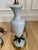 Vintage Pale Blue Opaline Glass & Brass Palm Leaf Table Lamps - a Pair For Sale - Image 4 of 8