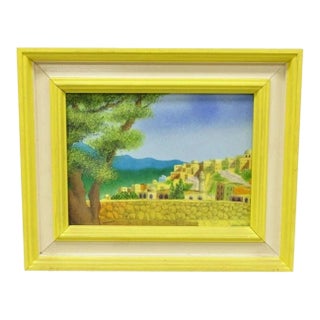 Late 20th Century Daniel Belliard Enamel on Copper Small Framed Painting Yellow Countryside For Sale