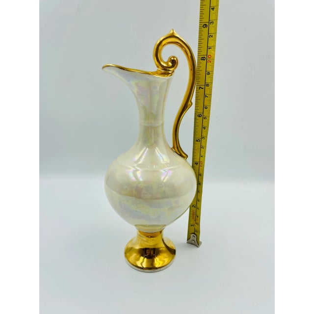 Mid 20th Century Hollywood Regency Iridescent Vase With 22kt Gold Gilt Handle & Accents For Sale - Image 10 of 12