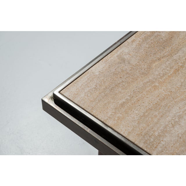 Vintage Coffee Table in Polished Metal and Travertin from Belgo Chrom, 1970s For Sale - Image 10 of 12