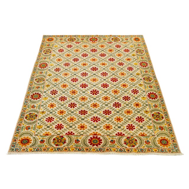 Contemporary Hand-Knotted Wool Suzani Style Area Rug With Floral Trellis Pattern For Sale - Image 10 of 12
