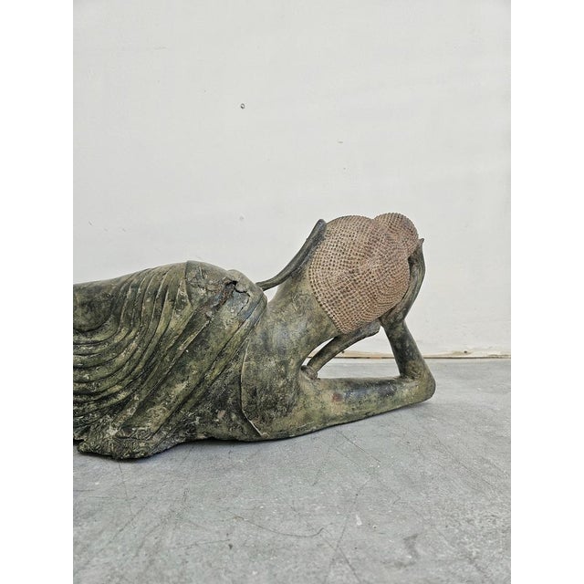 Large Antique Sculpture of Resting Buddah Done in Bronze For Sale - Image 14 of 18