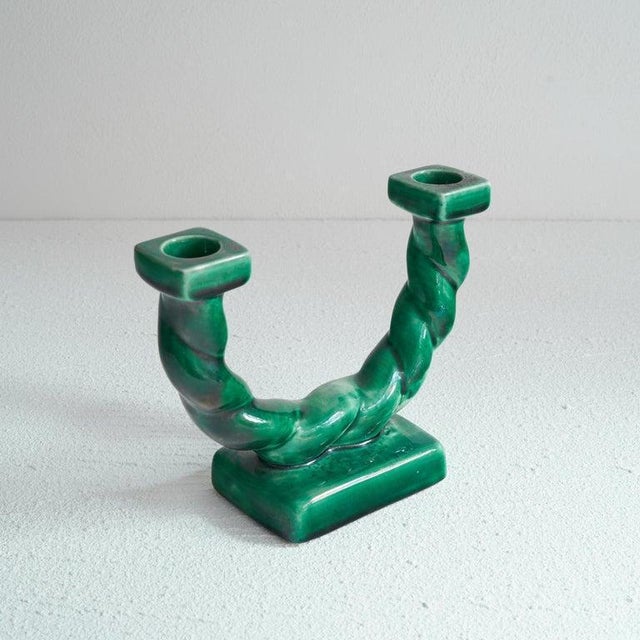 Ceramic Green Candleholder from Longchamp, France, 1950s For Sale - Image 7 of 9