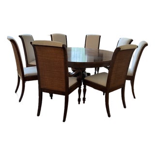 Contemporary Chesnut Round Dining Table and 8 Chairs For Sale
