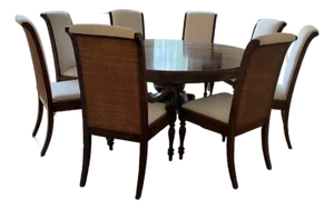 Contemporary Chesnut Round Dining Table and 8 Chairs