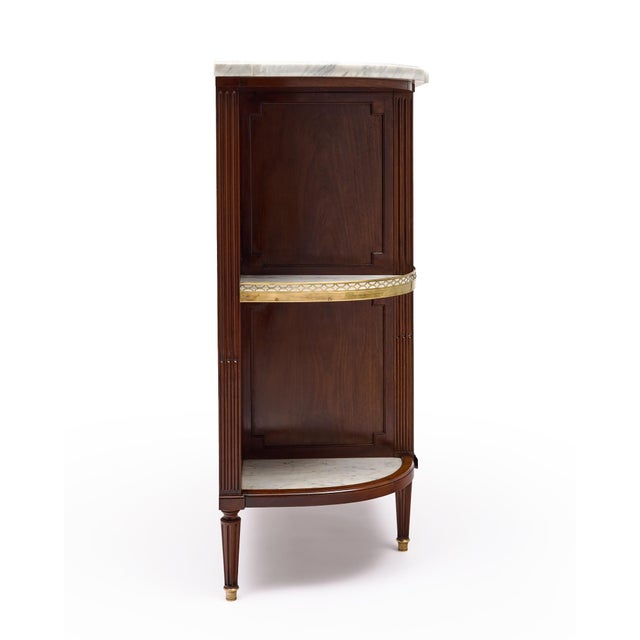 Brown French Louis XVI Style Mahogany Buffet With Marble Shelves and Tambour Doors, Circa 1880 For Sale - Image 8 of 8