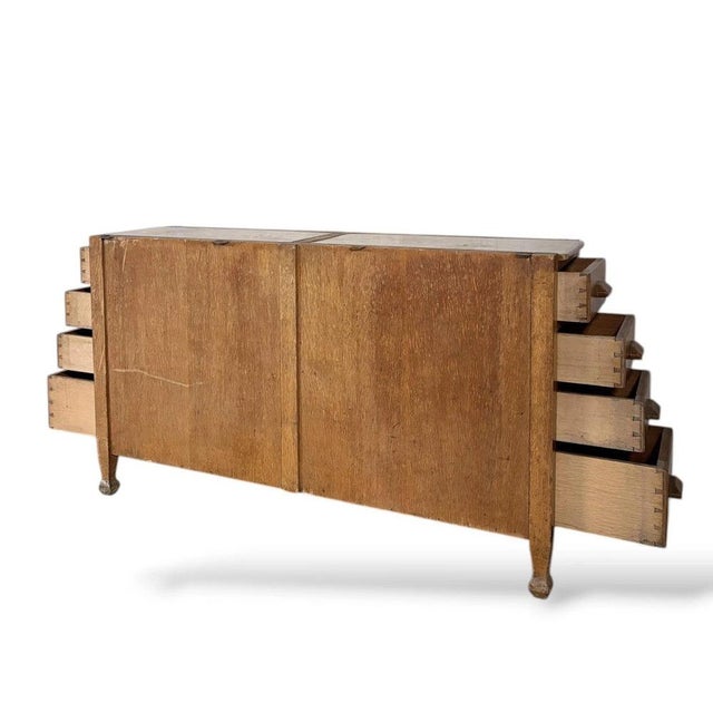 Brown Oak Partner Desk with Twin Sided Drawers and Filing Cabinet, 1930s For Sale - Image 8 of 10
