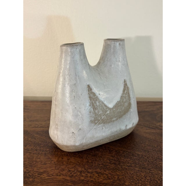 Off-white Mid Century American Studio Pottery Double Bud Vase by Frances Simches For Sale - Image 8 of 8