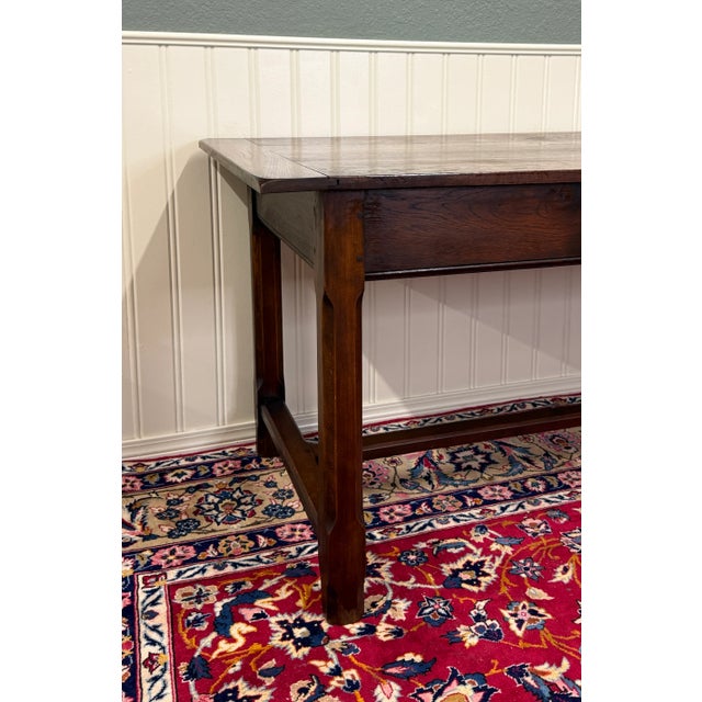 Wood Antique French Country Farm Dining Table Farmhouse Baker's Table Drawer Oak For Sale - Image 7 of 18