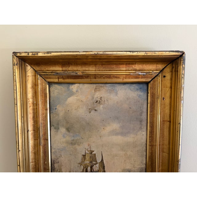 Wood Late 19th Century Maritime Seascape Oil on Board in Original Giltwood Frame For Sale - Image 7 of 11