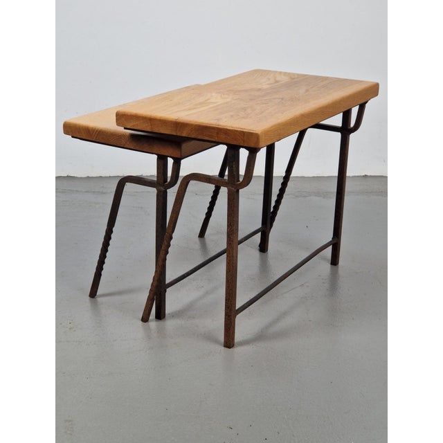 Brutalist Cast Iron and Oak Nesting Tables, 1970s, Set of 2 For Sale - Image 12 of 16