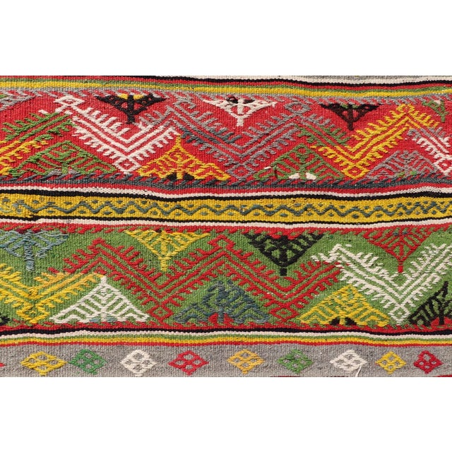 Mid 20th Century Vintage Turkish Hand Woven Embroidery With Bright & Colorful Tribal Motif Design For Sale - Image 10 of 12