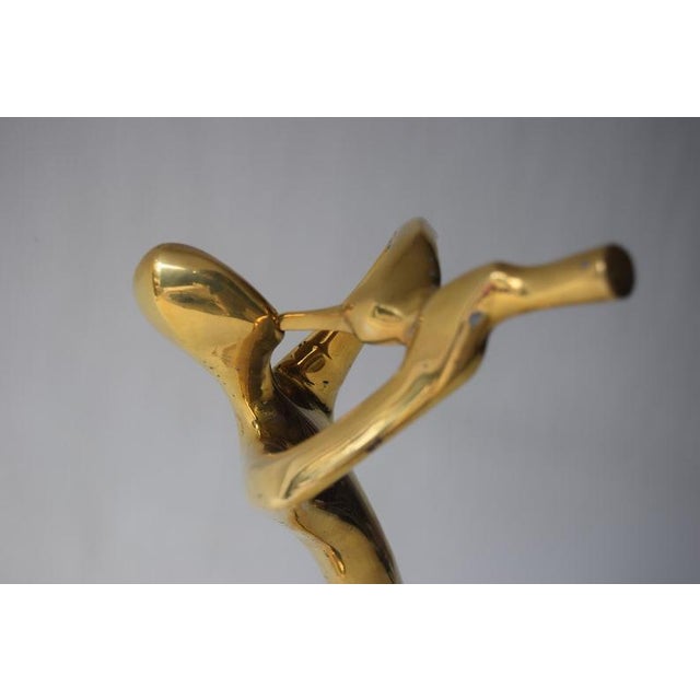 Stone Vintage Brass Musician Sculpture, Abstract Art Deco Style Figure, Travertine Base, 1980s For Sale - Image 7 of 10