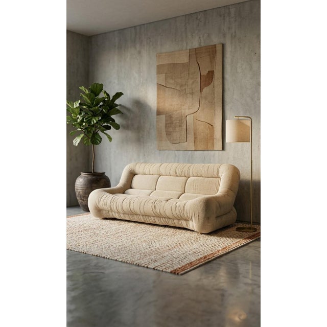 Italian Ruched Fabric Three-Seater Sofa, 1970s For Sale - Image 4 of 4