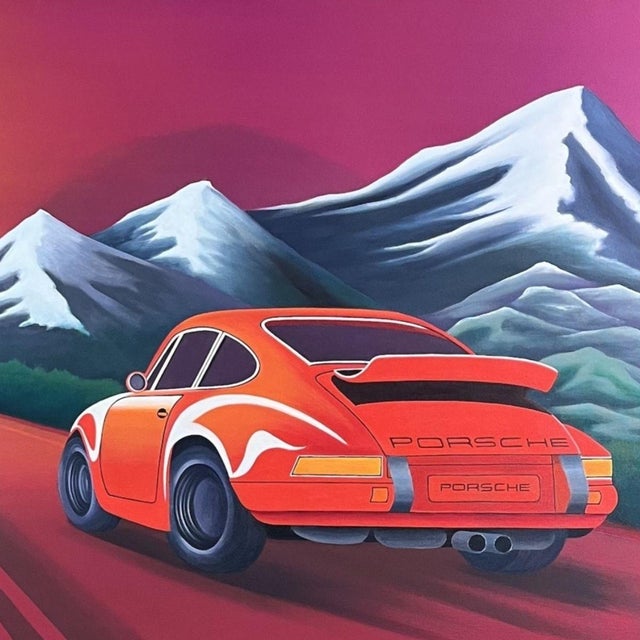 Early 21st Century Marta Rynkiewicz, Sunrace: Race Against the Sun, Porsche, Acrylic on Canvas, 2025 For Sale - Image 5 of 7
