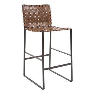 Irving Woven Leather Barstool For Sale