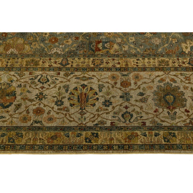 Modern Tabriz Style Oversized Wool Rug in Green With Floral Design For Sale - Image 10 of 10