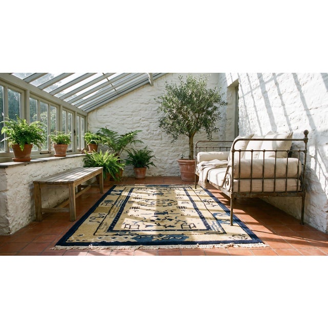1920s Beige Geometric Antique Chinese Peking Rug 2' X 3'11" Knotted Wool Carpet For Sale - Image 11 of 12