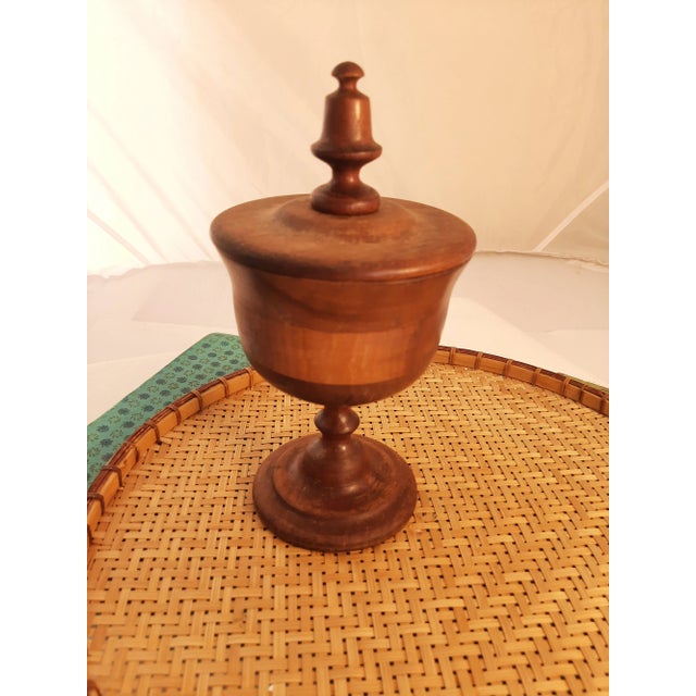Vintage Turned Wooden Lidded Pedestal Bowl For Sale In Fayetteville, AR - Image 6 of 8