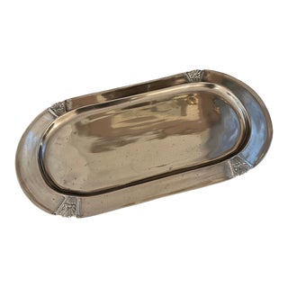 Vintage Solid Brass 15.5” Oval With Embossed Trim For Sale