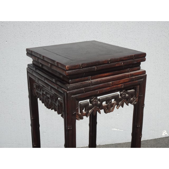 Wood Vintage Oriental Asian Solid Carved Wood Plant Stand Side Table For Sale - Image 7 of 12