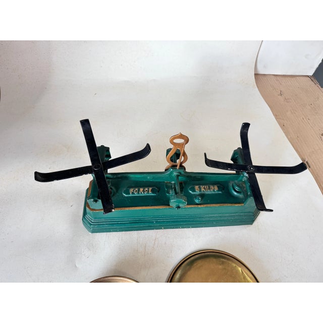 Antique French Green and Gold Wrought Iron and Brass Scale, 19th Century For Sale - Image 5 of 13