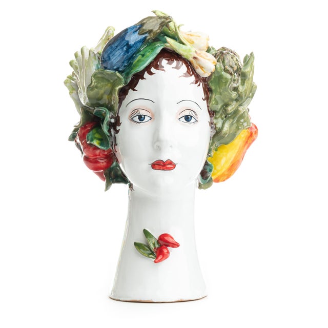 Ceramic Head Vase Sculpture with Vegetables, Ceramiche D'arte Dolfi For Sale - Image 7 of 12