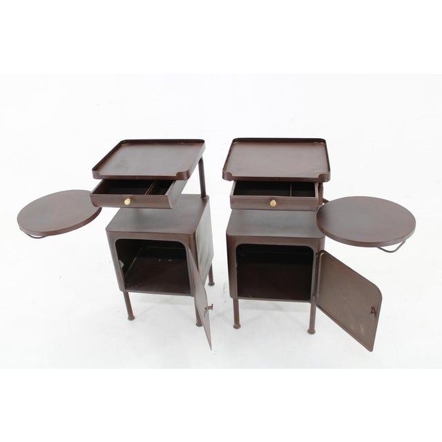 1940s Industrial Nightstands with Pull Out Table, Former Czechoslovakia, 1940s, Set of 2 For Sale - Image 5 of 16