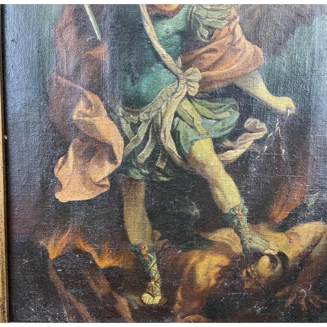 Italian After Guido Reni, "The Archangel Michael Defeating Satan" Oil on Canvas Painting For Sale - Image 3 of 12