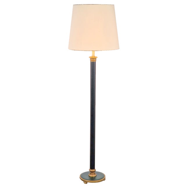 Vintage Neoclassic Green Leather Floor Lamp, 1930s For Sale