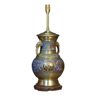 Chinese Cloisonne Twin Handled Table Lamp Base, 1920s For Sale