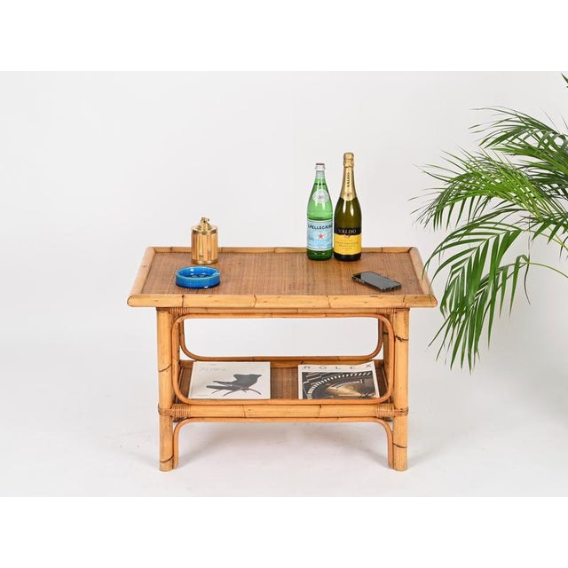 Italian Rectangular Coffee Table in Bamboo and Rattan attributed to Vivai del Sud, 1970s For Sale - Image 9 of 17
